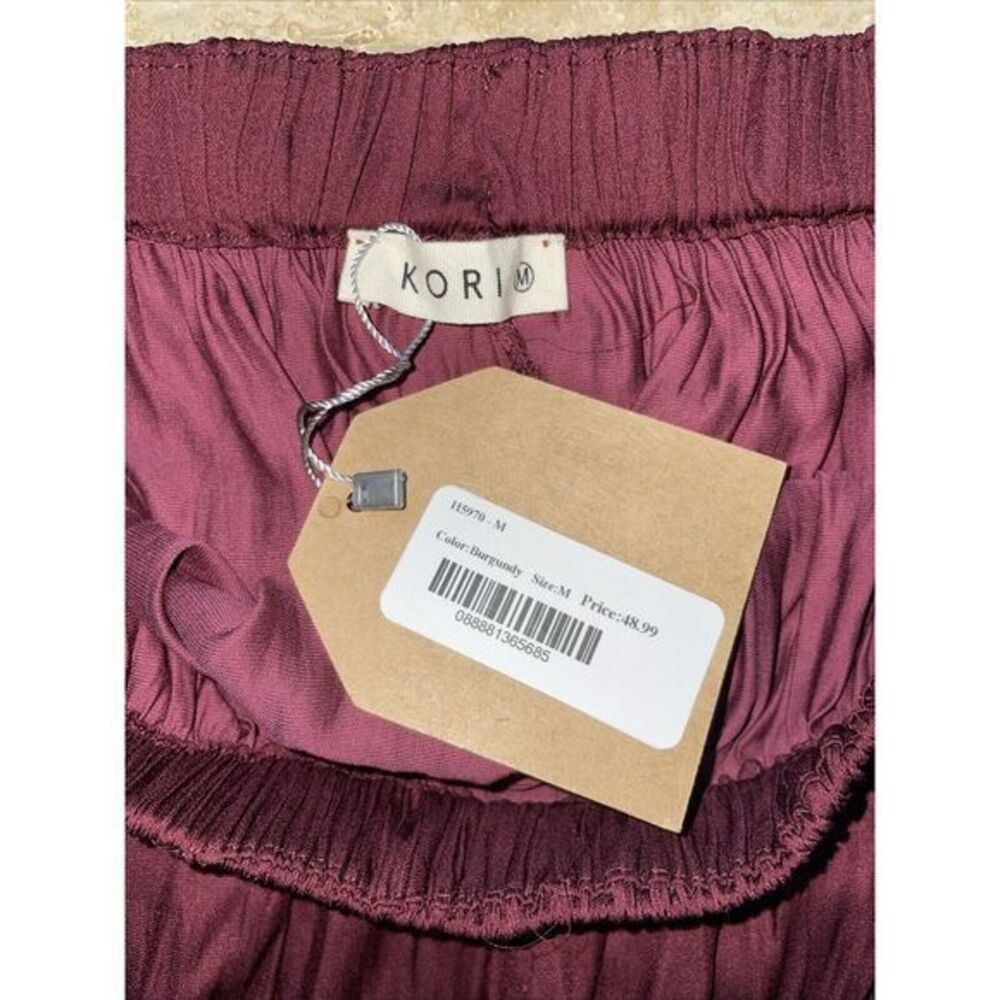Kori America Satin Maxi Skirt Women Size M Burgundy NWT Side‎ Slits - Picture 2 of 9